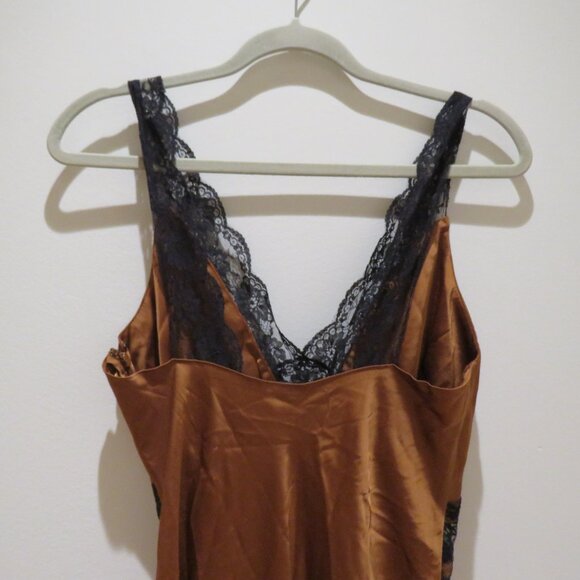 ABERCROMBIE & FITCH Satin Lace Midi Slip Dress Terracotta Y2K Friends Holidays - Picture 11 of 16